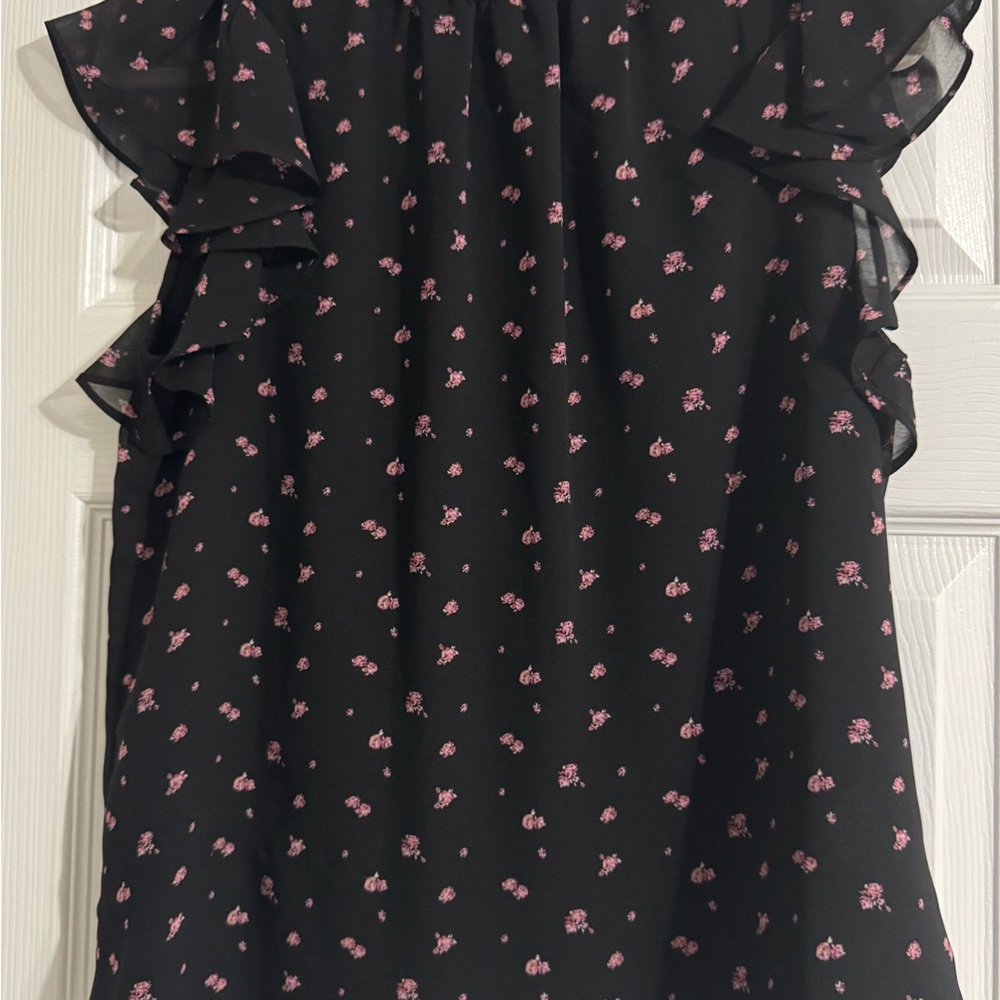 STATE Black Blouse with Pink Floral Pattern